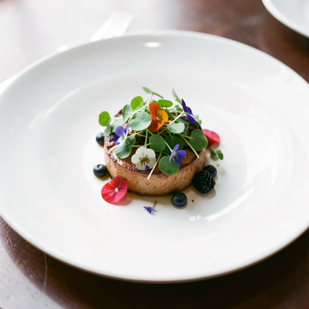 Plated dish with textural contrast